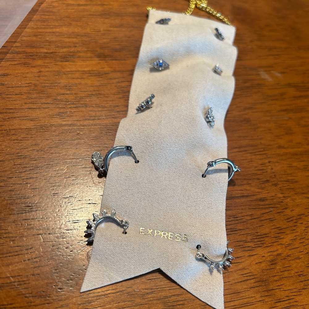 NWT Express Set of 5 Silver Tones Earrings Studs and Hoops
